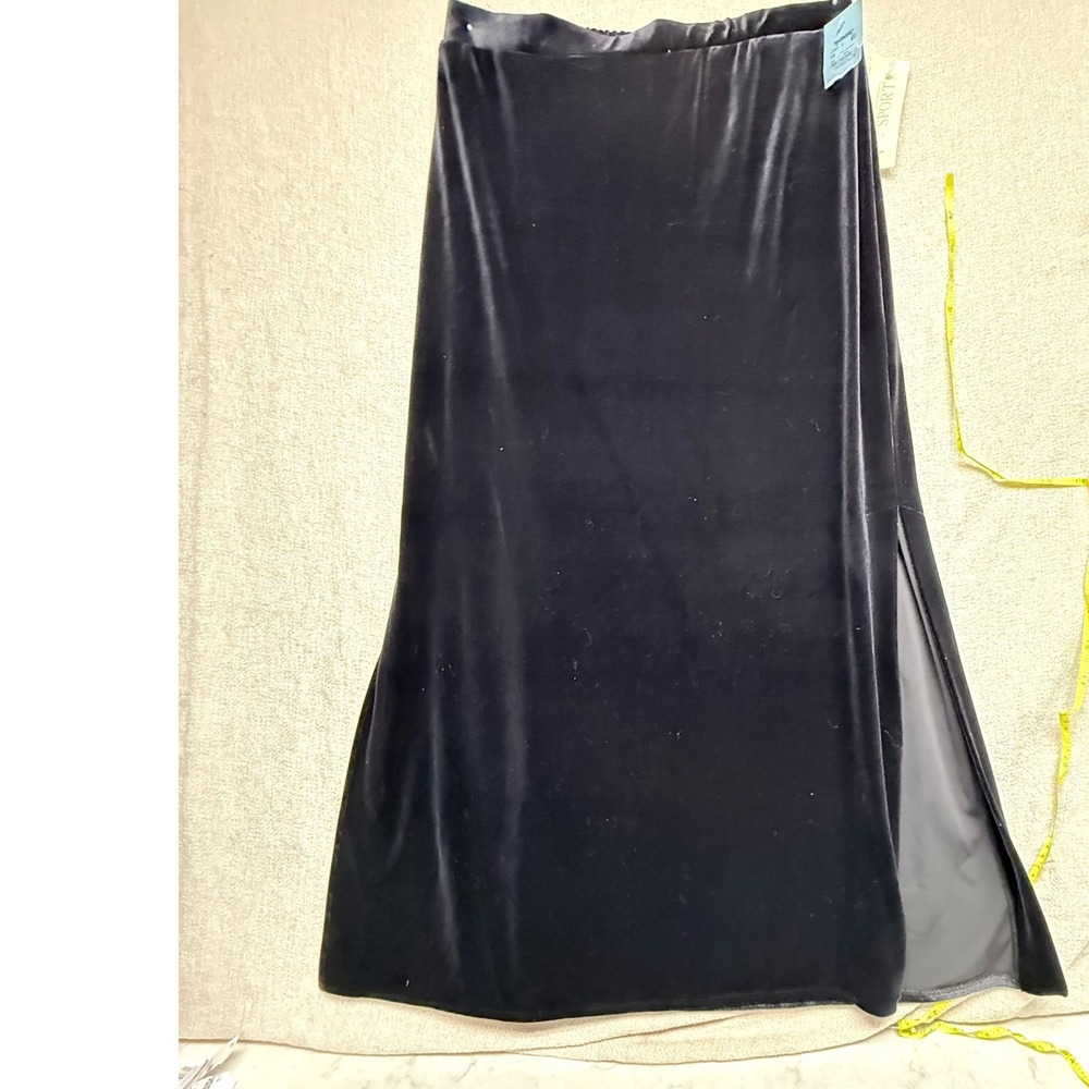 Vintage VS Sport Black Velvet Maxi Skirt Side Slit Elastic Waist Size L NWT